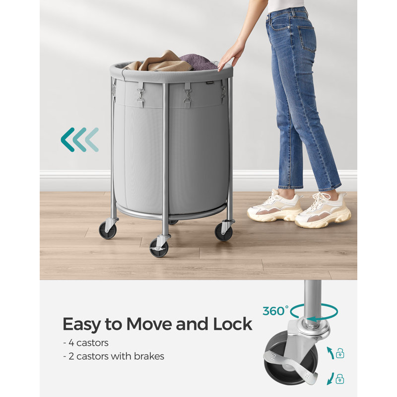 Rolling Laundry Hamper, Grey/Silver