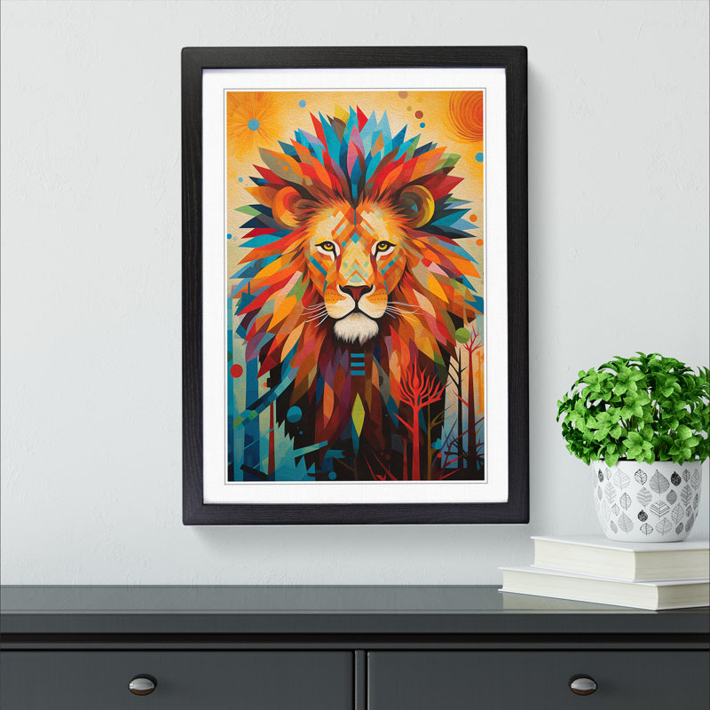 XYZ-FRM-V1223-4279 Lion Orphism No.3 - Single Picture Frame Print on Wood, Black, 64cm H x 46cm W x 2cm D