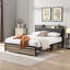 Base de lit plateforme pleine grandeur en métal avec tête de lit avec fonction de rangement rembourrée, doublure USB et pied de lit avec tiroirs, aucun sommier nécessaire, grand rangement sous le lit, assemblage facile
