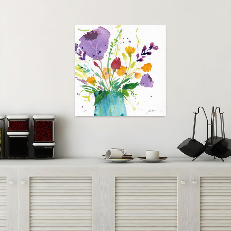Vase sarcelle avec fleurs lumineuses, art abstrait contemporain, H 18 po x l 18 po