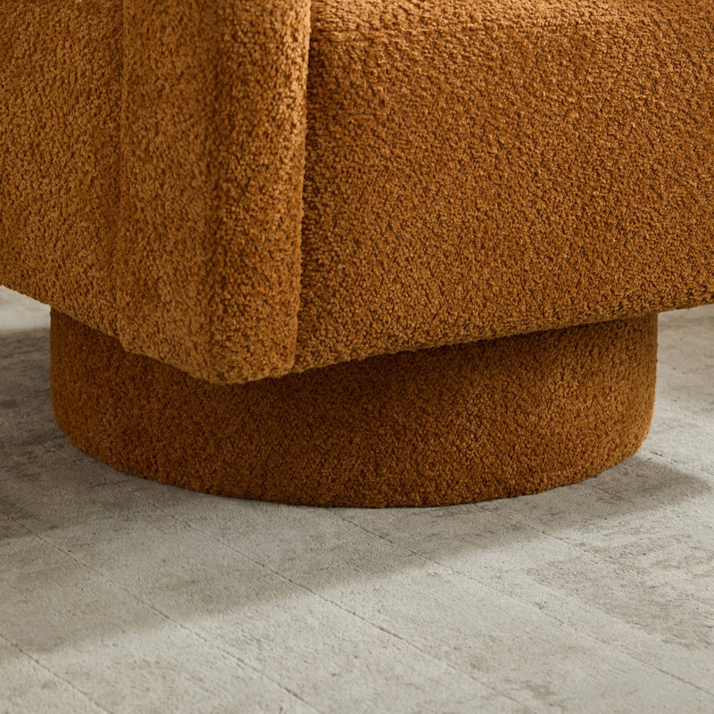 Fauteuil demi-tonneau pivotant rembourré Riqui, Tissu caramel