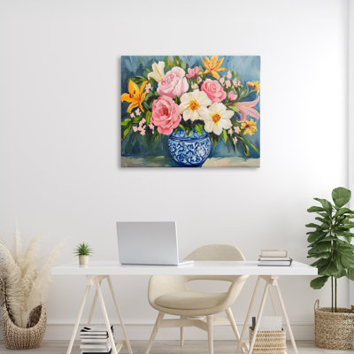 Vase indigo chinois sur toile, design par Petal Prints Design
