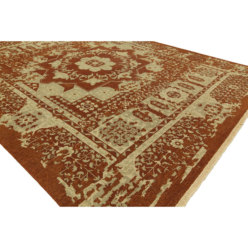 Wool Oriental Area Rug in Rust, Rectangle 10' x 14'