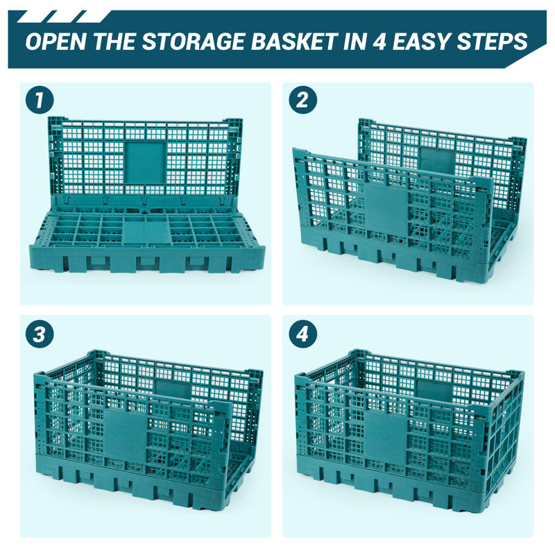 Cage à lait pliable, caisse de rangement en plastique robuste de 52 L empilable, caisses pliables pour rangement, Vert