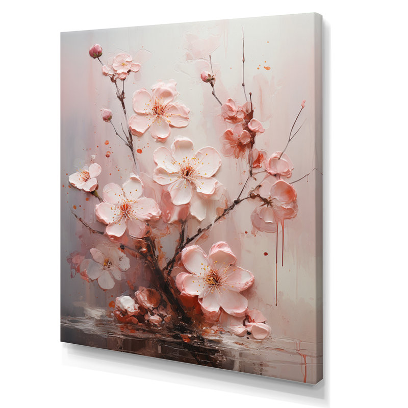 «Minimalist Pink Blossoming Cherr Blossoms I», reproduction sur toile, H 40 po x l 30 po x P 1,5 po, Toile tendue
