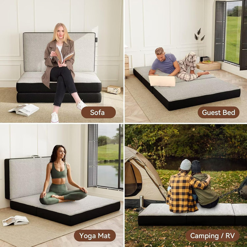 Memory Foam Mattress - Mattress 4 Inch, Trifold Mattress With Washable Cover, Handle & Non-Slip Bottom, Foldable Floor Mattress Guest Bed For RV, Travel, Camping, Yoga