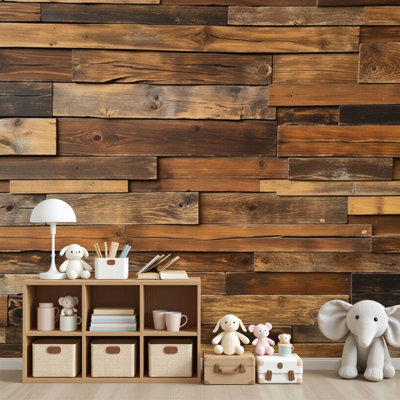 Papier peint auto-adhésif à texture de planche de bois rustique avec teintes de brun naturel H 69 po x l 96 po, papier mural amovible en PVC, pour décoration murale, salon, bureau à domicile