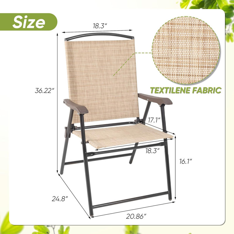 Upgraded Version 4 Pcs Patio Folding Chairs With Arms, Portable Outdoor Lawn Chairs, Sling Back Chairs For Camping,lawn, Pool, Courtyard, Balcony & Garden(set Of 4)