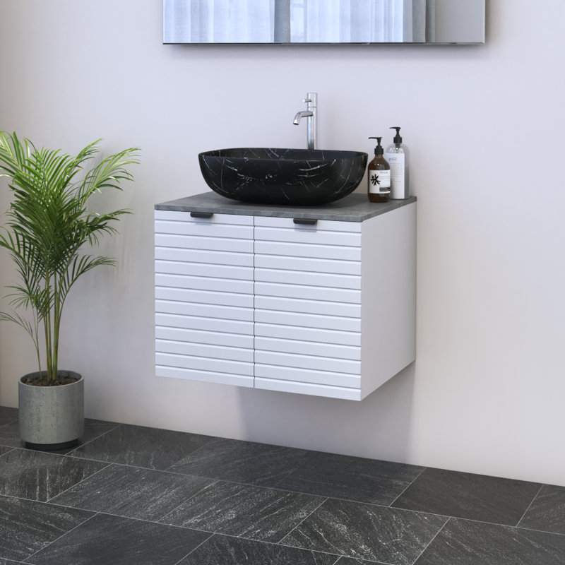 Meuble-lavabo simple 23,6 po avec dessus Kayben, Béton, Noir