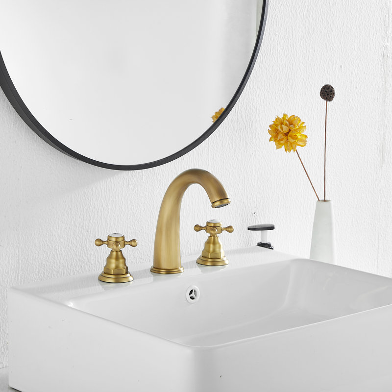 Widespread Bathroom Faucet with Drain Assembly, Antique Brass