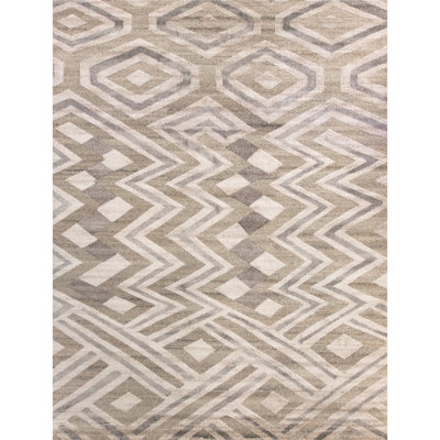 Hand Knotted Geometric Area Rug in Beige/Gray/Brown