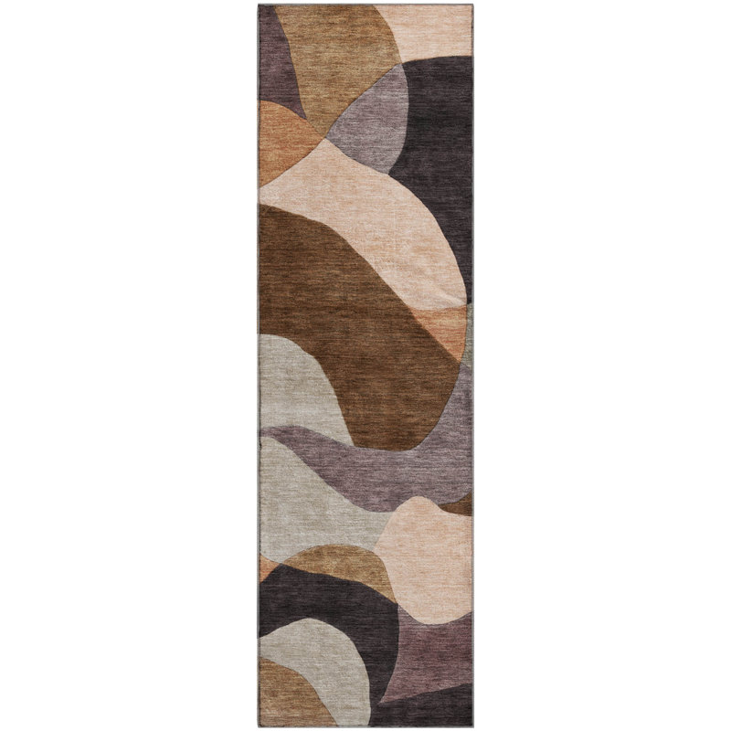 Premium Machine Washable Mayfield AMF2141 abstract Rug, 2'3" x 7'6" Runner, Chocolate