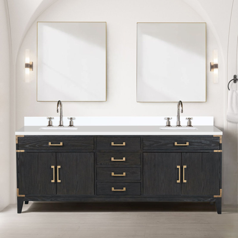 Meuble-lavabo double en chêne noir 84 po X P 22 po D