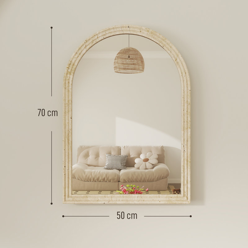 HOMCOM Arched Wall Mirror with Modern Tempered Glass & Polystyrene Beige