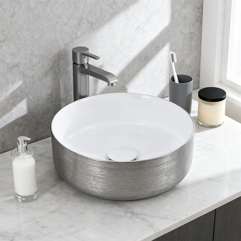 Metro Lane 310mm L x 310mm W Natural Ceramic Circular Sink, Gray