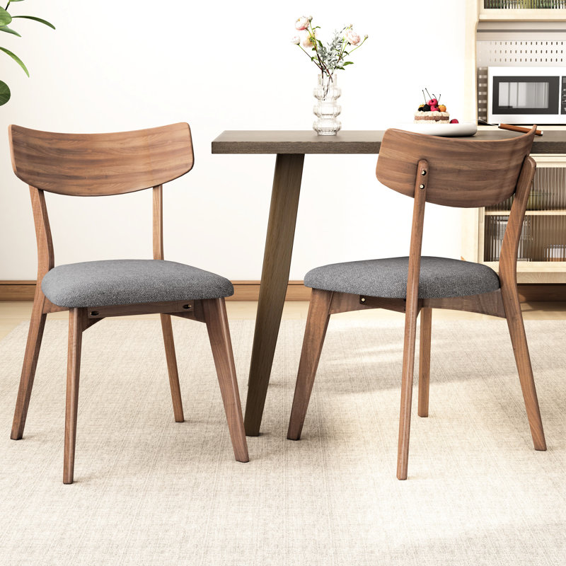 Chaises de salle à manger rembourrées Mid-Century, gris foncé 2, chaises en bois d'hévéa