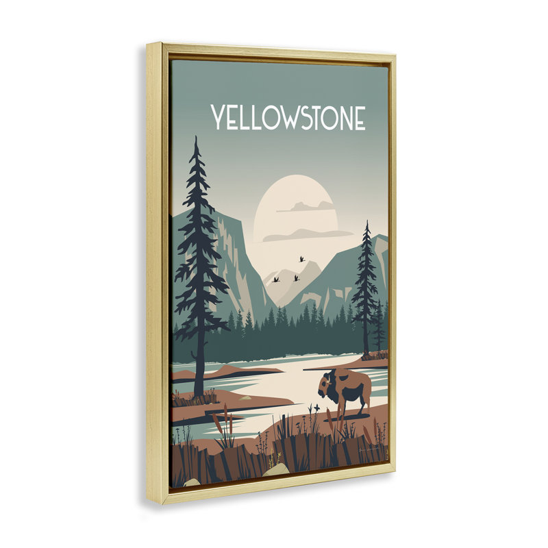 Toile flottante «Yellowstone Landmark View» par Omar Escalante, Cadre flottant métallique doré, H 31 po x l 21 po