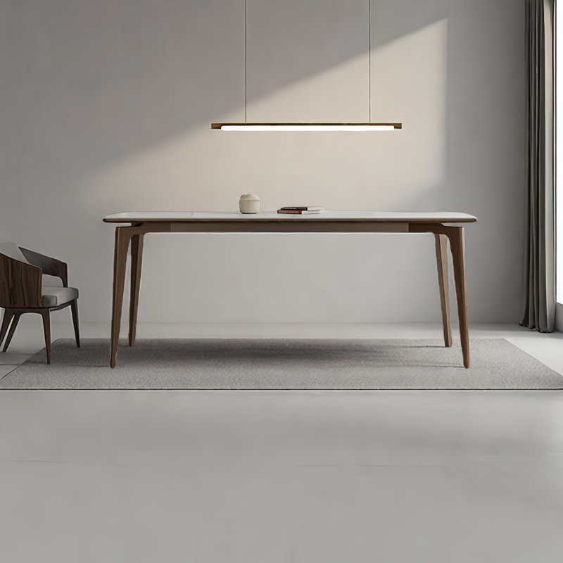 Rectangular Rock Slab Solid Wood Dining Table, 29.50" H x 63" L x 31.50" W