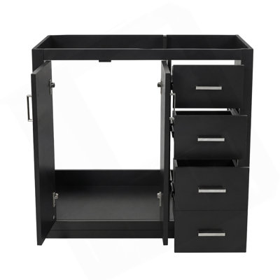 Meuble-lavabo de 36 po sans lavabo supérieur, armoire de rangement en bois massif, meuble-lavabo autoportant avec 3 tiroirs et portes à fermeture douce