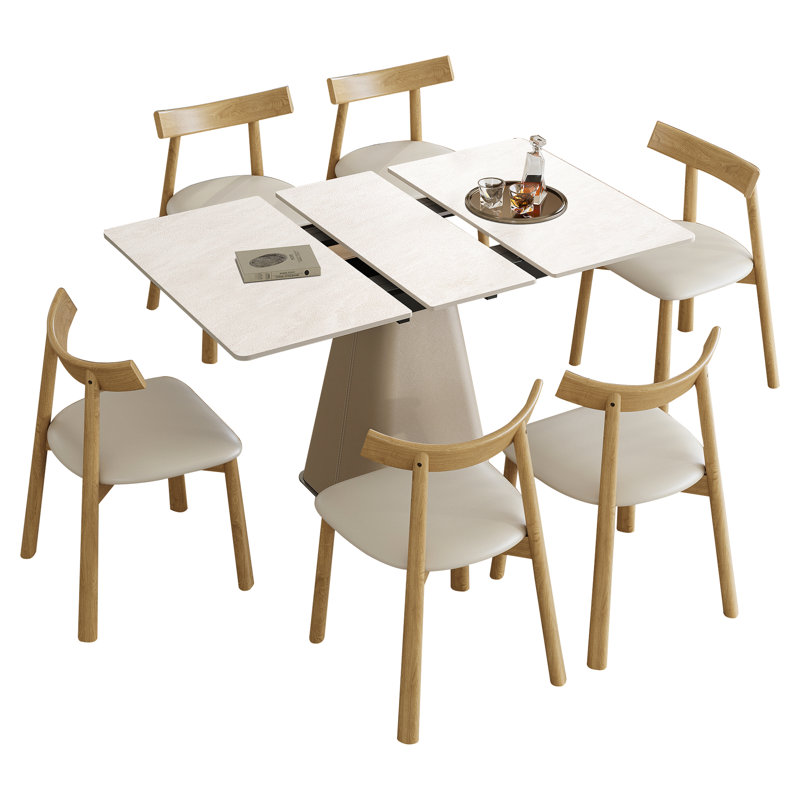 Ensembles de table de salle à manger modernes et peu encombrants avec dalle de roche extensible et chaises en bois pour cuisines compactes