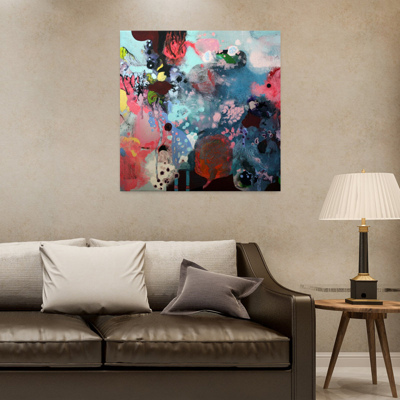 Art contemporain, art mural abstrait arbre océan contemporain, H 32 po x l 32 po