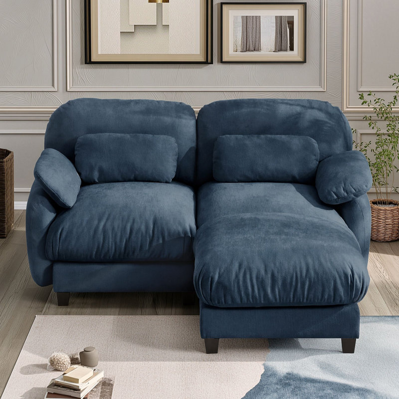 Canapé d'angle 2 places avec pouf amovible, Bleu