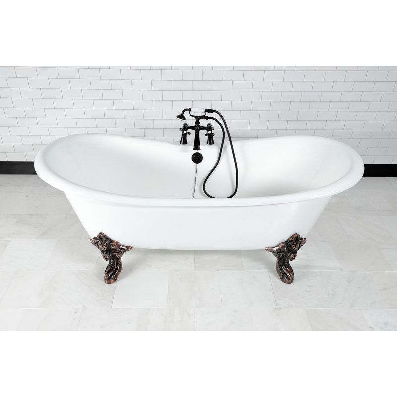 Kingston Brass Aqua Eden 72-Inch Cast Iron Oval Double Slipper Clawfoot Tub (7-Inch Faucet Drillings), Oil Rubbed Bronze