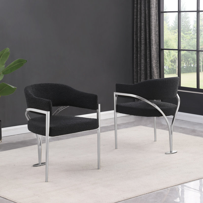 Tripod Boucle Fabric Side Chairs with Brushed Chrome Frame, Brushed Nickel, Black