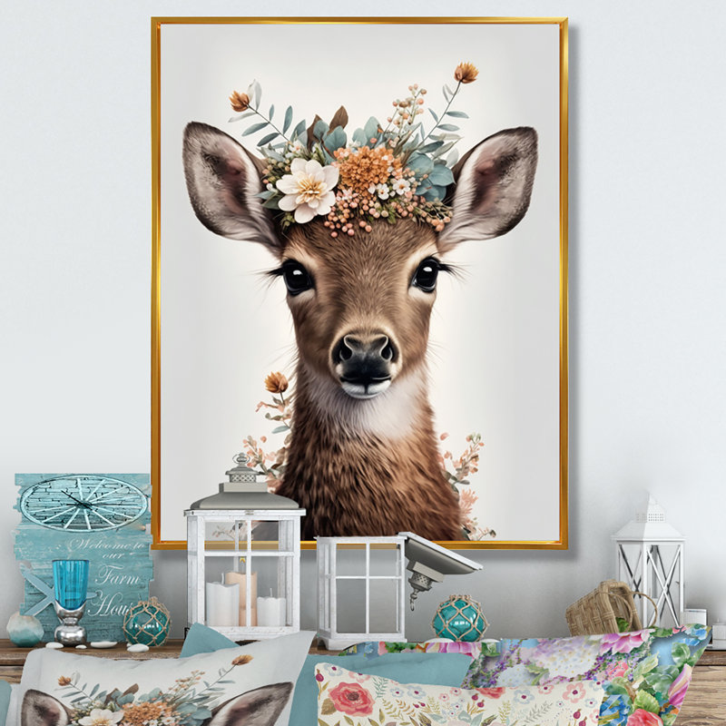 «Cute Baby Deer with Floral Crown II», reproduction de photo sur toile, H 20 po x l 12 po x P 1 po