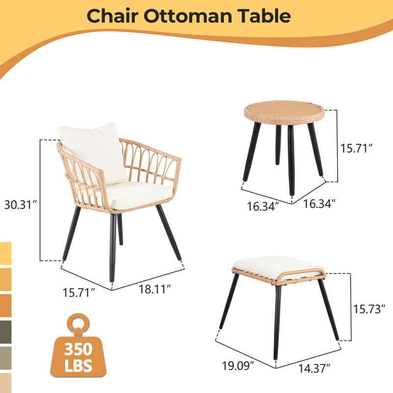 2 - Person Patio Conversation Sets with Cushions, Beige/Black, Beige