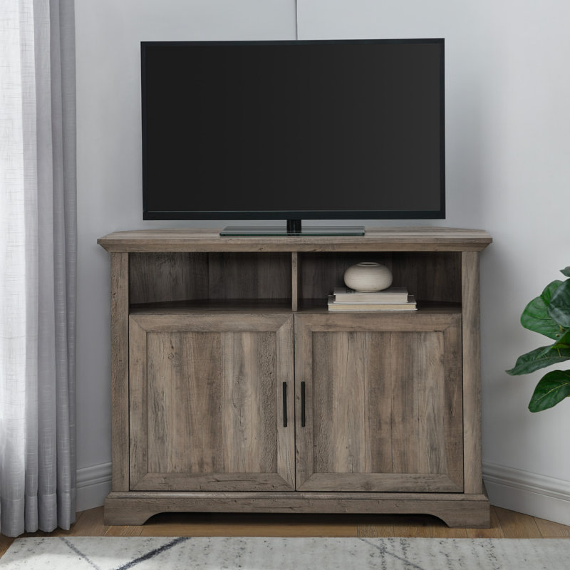 Meuble télé d'angle de 44 po à 2 portes pour téléviseur de 50 po ou moins Rahzel, Gris délavé