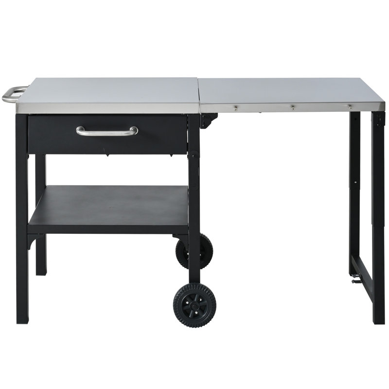 Chariot de salle à manger d'extérieur avec plateau en acier inoxydable et tiroir de rangement pour la surface de patio