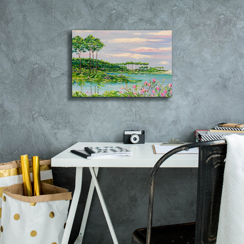 «Western Lake» par Estelle Grengs, art mural sur toile, H 12 po x l 18 po x P 0,75 po