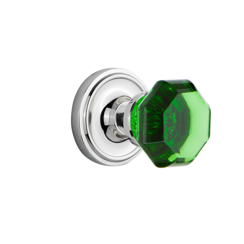 Rosette classique avec bouton de porte Waldorf émeraude, Chrome brillant, 2 3/4 po