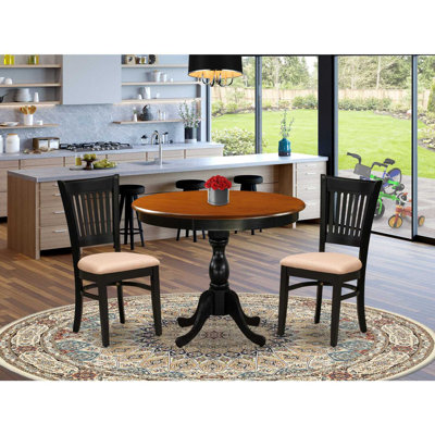 5-Piece Modern Dining Table Set Consists of a Dinner Table and 4 Linen Fabric Kitchen Dining Chairs with Slatted Back - Black Finish