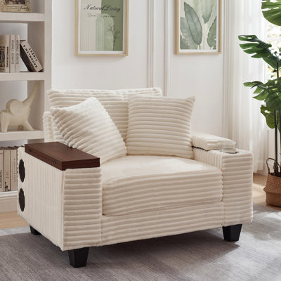 Simple confortable avec velours côtelé moelleux, porte-gobelet, haut-parleur sans fil, ports et table pivotante de 180 po. Table cachée dans l'accoudoir gauche, idéale pour la chambre à coucher, audio en velours côtelé, accoudoir de bureau rotatif.