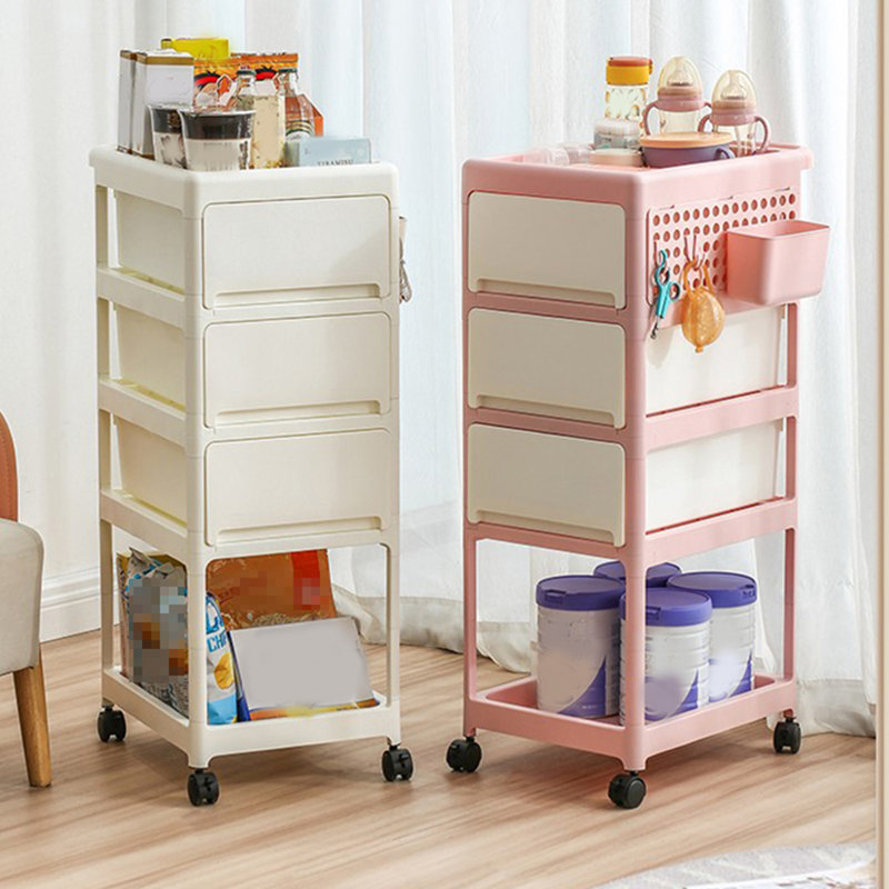Poussette de rangement - 4 couches, rangement pour la chambre à coucher, le salon, la cuisine, les toilettes, flexible à déplacer, peut mettre des jouets, des collations, des outils, des fournitures pour animaux de compagnie, le matériau en PP est sé
