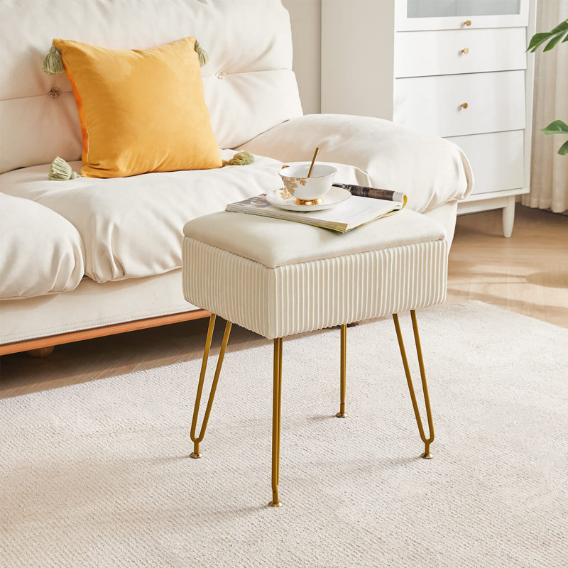 Besar Metal Accent Stool, Beige