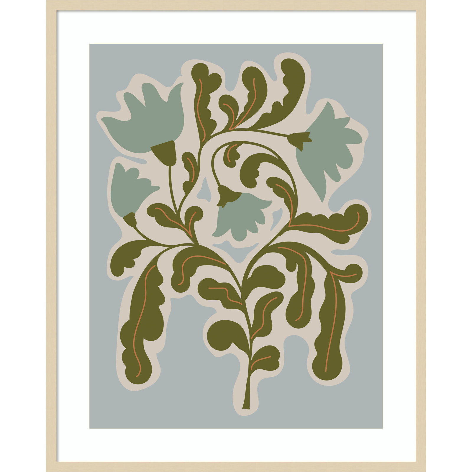 Expressive Abstract House Plant Blue Print, Brown, 41" H x 33" W x 1" D