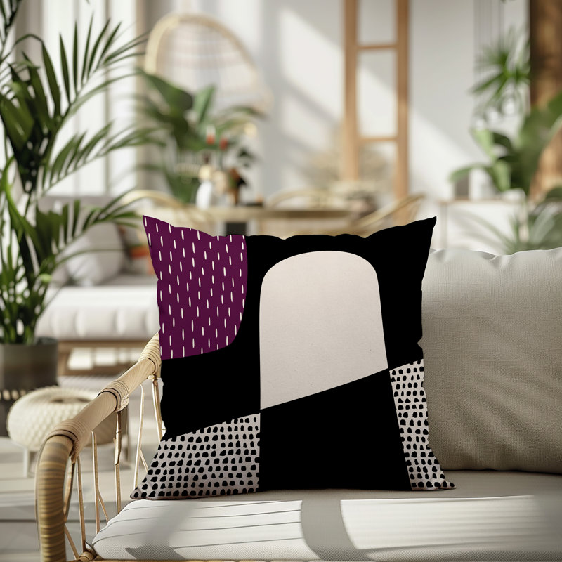 Coussin carré intérieur / extérieur pia, H 15 po x l 15 po, Mauve / noir / blanc cassé
