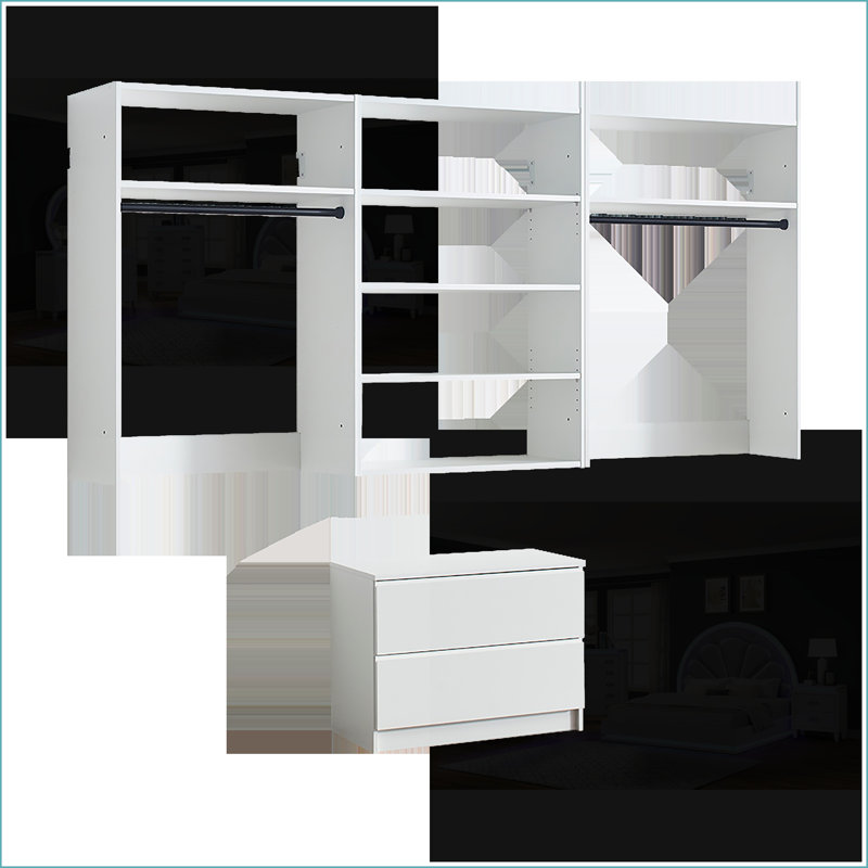 Walk-In Closet System, Devi Modular White Wood Oak Finish | Wall Mounted | White | Wood