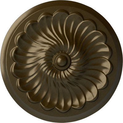 Endurathane Flower Spiral Ceiling Medallion, 12 1/4"OD x 2 1/4"P (Fits Canopies up to 2"), Hand-Painted Brass Finish