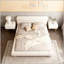 Lit contemporain tapissier à profil bas avec tissu en molleton Teddy et pieds ronds massifs, conception élégante en forme de courbe pour la chambre à coucher, grand