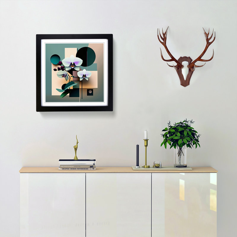 Orchid Flower Suprematism - Framed Print, Black