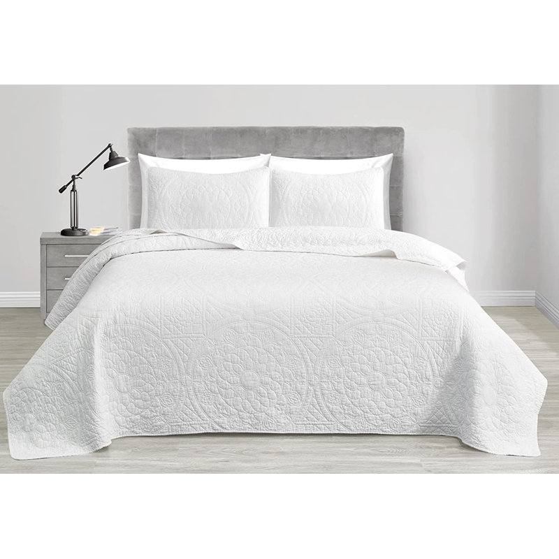 Cotton Quilt, King Quilt + 2 King Shams, White