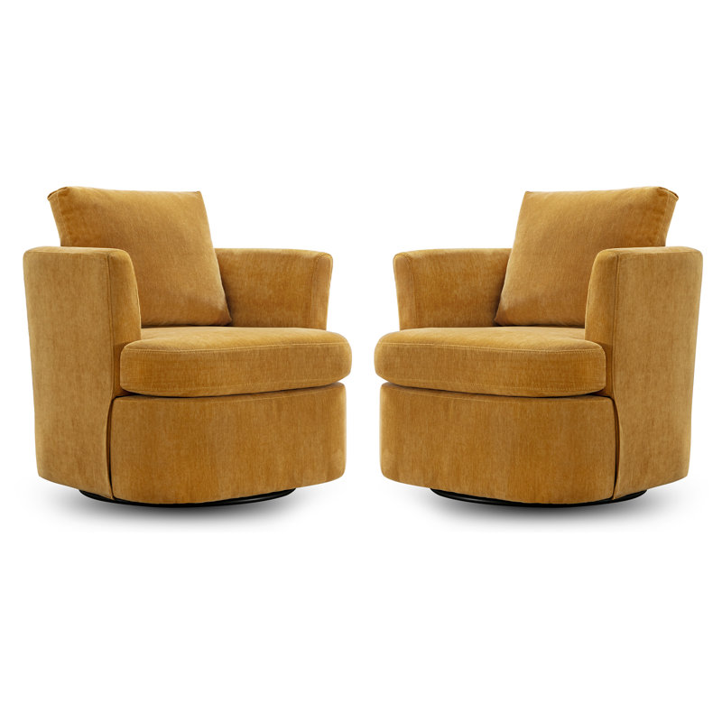 Fauteuil demi-tonneau pivotant rembourré Blendia, Chenille gingembre