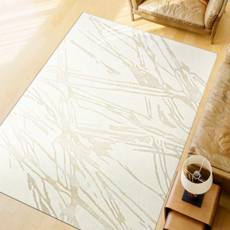 Hand Knotted Area Rug in White, Rectangle 8' x 10'