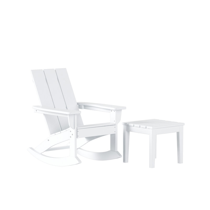 Chaise berçante et table d'extérieur en plastique PEHD Joubert, Blanc