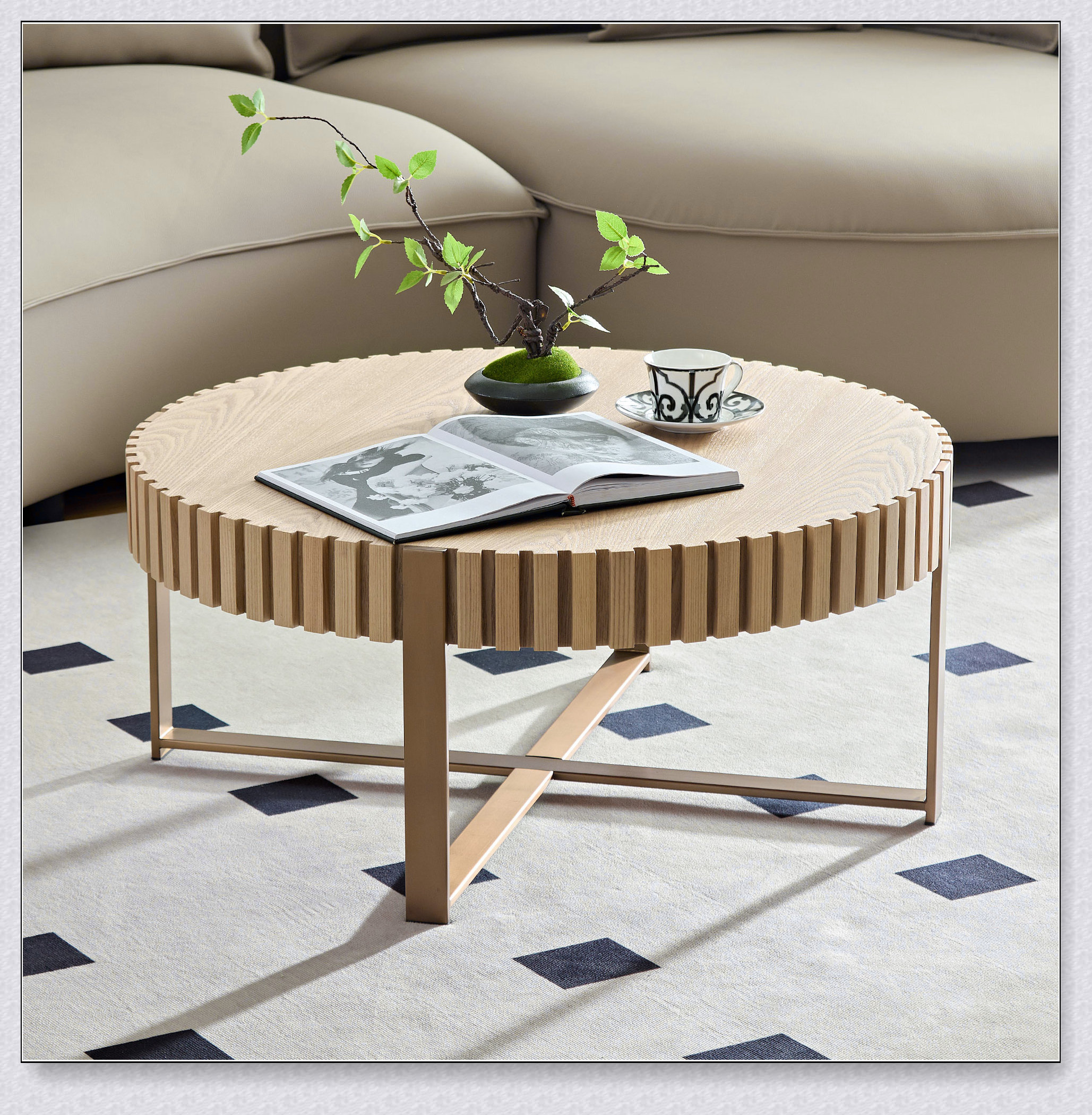 Ivy Bronx Modern Handcrafted Round Coffee Table With Stainless Steel Photo Inspiration
