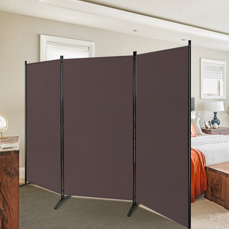 Ecevit 3 - Panel Folding Room Divider, 183cm H x 260cm W x 50.8cm D, Brown